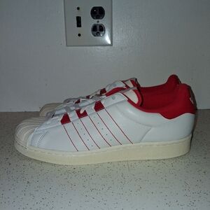 PRICE IS FIRM!!! SIZE 11.5 - ADIDAS SUPERSTAR LOW, WHITE/VIVID RED. NEW NO BOX.